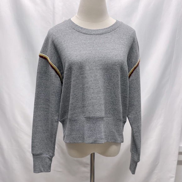 Madewell Embroidered-Trim Crop Sweatshirt Grey Sz Medium - Picture 10 of 12